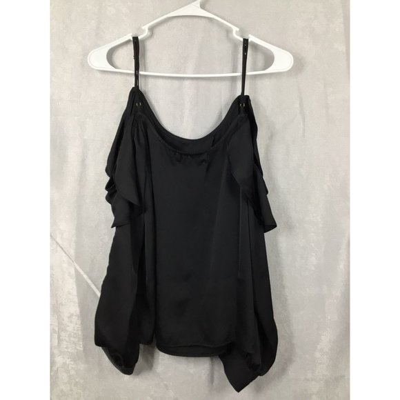 L`Academie Adjustable Spaghetti Strap Cold Shoulder Long Sleeve Blouse Black Siz - Picture 7 of 12